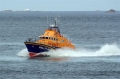 Pic by Tony Rive 29-04-09The RNLI's Relief Severn Class Lifeboat "Margaret Joan and Fred Nye" about to enter St Peter Port after showing off it's paces to local Coxwain Buz White and two of our Engineers and the Guernsey Harbour Master, Peter Gill.The boat has just completed a one Million pound refit in which the Engine room was adapted to take new MTU 1500hp engines.