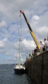 French yacht Douze (12) being craned out of St Peter Port harbour 22-08-14 Pic by Tony Rive (1).jpg