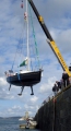 French yacht Douze (18) being craned out of St Peter Port harbour 22-08-14 Pic by Tony Rive (1).jpg