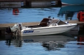 Pic by Tony Rive 15-10-13 The Jersey registered Speedboat "Mer Ci" moored on the Sway Pontoon after being towed in by Lifeboat last evening. The boat with One person aboard was also towed to St Sampson's earlier yesterday afternoon by the Harbour Workboat Sarnia after one of their Crew spotted a Flare over Jethou. As they headed for the boat, the lone boatmen let off another one. The Sarnia towed it to St Sampson's.