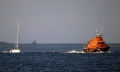 Lifeboat Daniel L Gibson towing the British yacht Jeanie 3 twards St Peter Port Harbour 29-06-14 Pic by Tony Rive (1).jpg