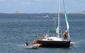 The Lifeboat Y boat moning the French yacht Douze (13) to the Old Lifeboat slip 22-08-14 Pic by Tony Rive (1).jpg