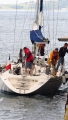 Two Lifeboat Crew help moor the French yacht Waton alongside the Old Lifeboat Slip 15-05-15 Pic by Tony Rive.jpg