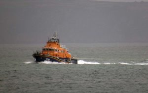 Lifeboat Spirit of Guernsey in the Little Russel towing a motor boat back to St Peter Port 10-07-16