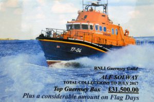 Pic by Tony Rive 20-07-16 A Card made up for Guernsey's Top Fund Raise Alf Solway to accompany a Plaque presented to him by Guernsey's Bailiff Richard Collas from the National RNLI and Guernsey's Lifeboat Volunteers. Alf was also given a Mug and 1 0f Two new Postcards which have just been Printed for the Guernsey Station using two of my pictures.